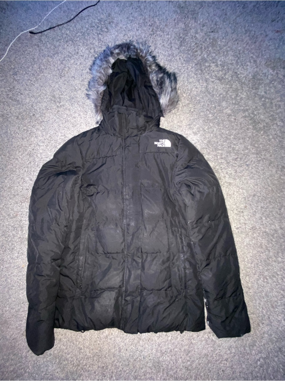 The North Face Black Quilted Hooded Puffer Jacket with Faux-Fur Trim